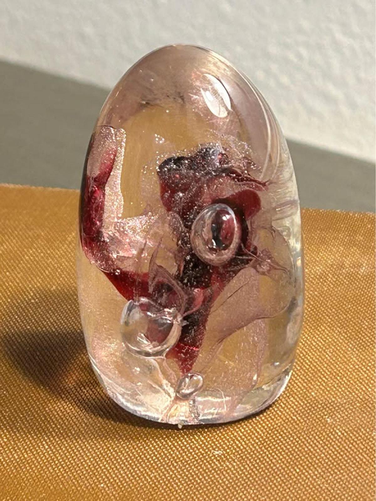 Vintage Clear and Pink Swirl Art Glass Egg Paperweight