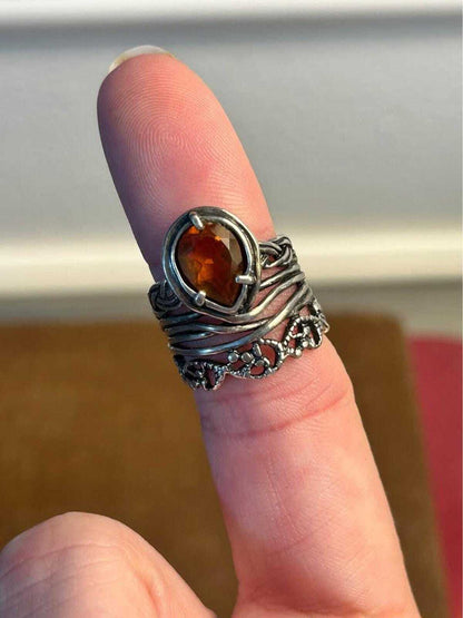 Vintage PZ Israel Sterling Silver Pear Citrine Ring Size 6
