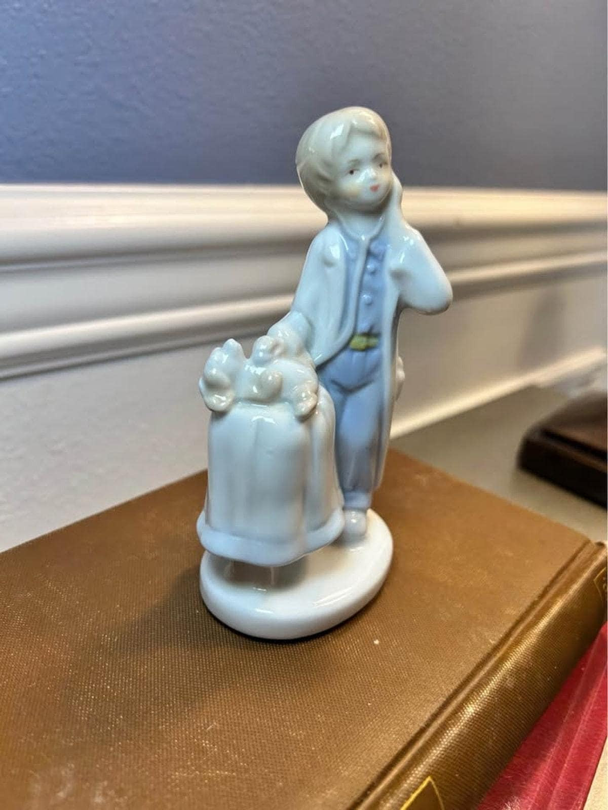 K's Collection Vintage Porcelain Young Veterinarian Figurine - Hand Painted Pastel Boy with Dog
