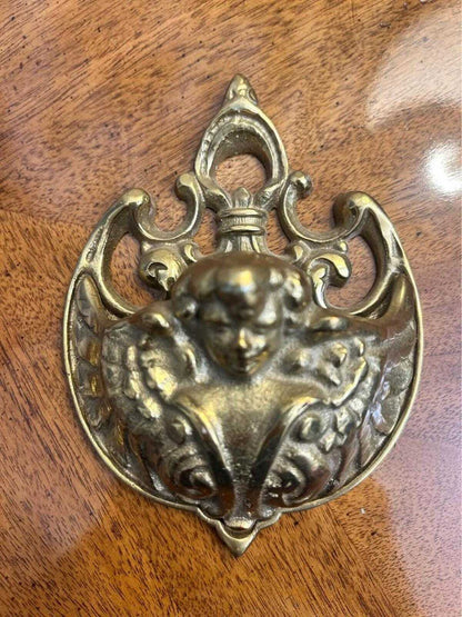 Vintage Cast Brass Cherub Match Holder Wall Pocket, Ornate Baroque Catchall