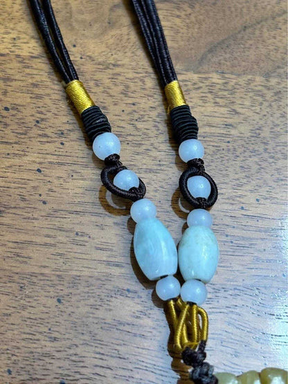 Vintage Carved Yellow and Russet Jadeite Dragon Fish Pendant Necklace