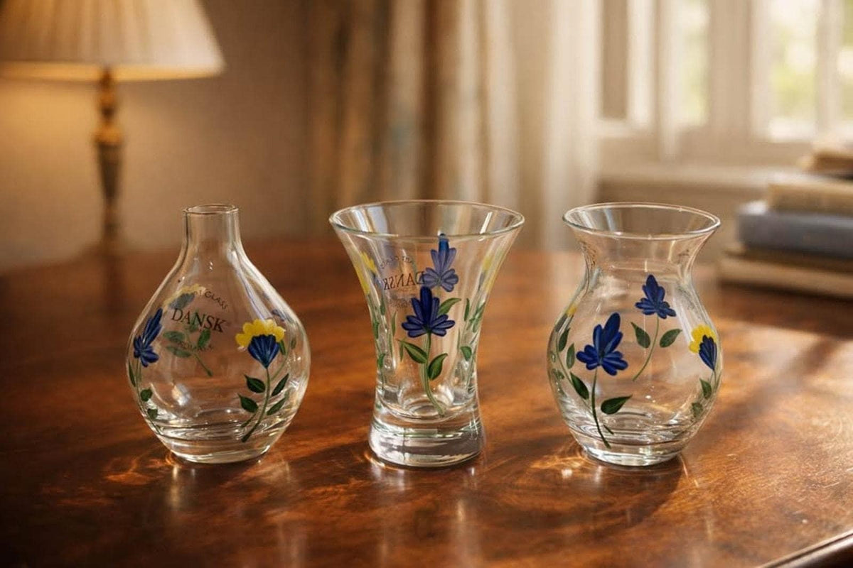 Dansk San Nicolo Mini Vases - Set of 3 Hand-Painted Art Glass
