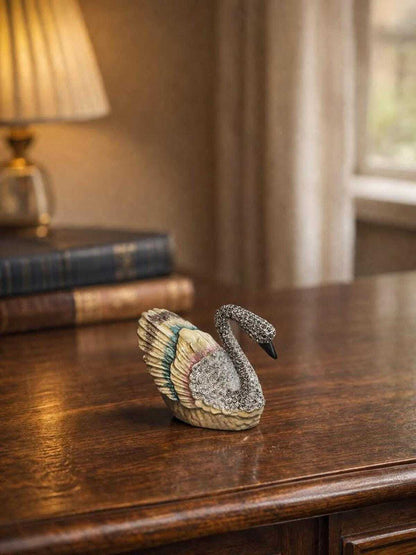 Hand-Painted Enamel Swan Trinket Box with Rhinestone Pavé