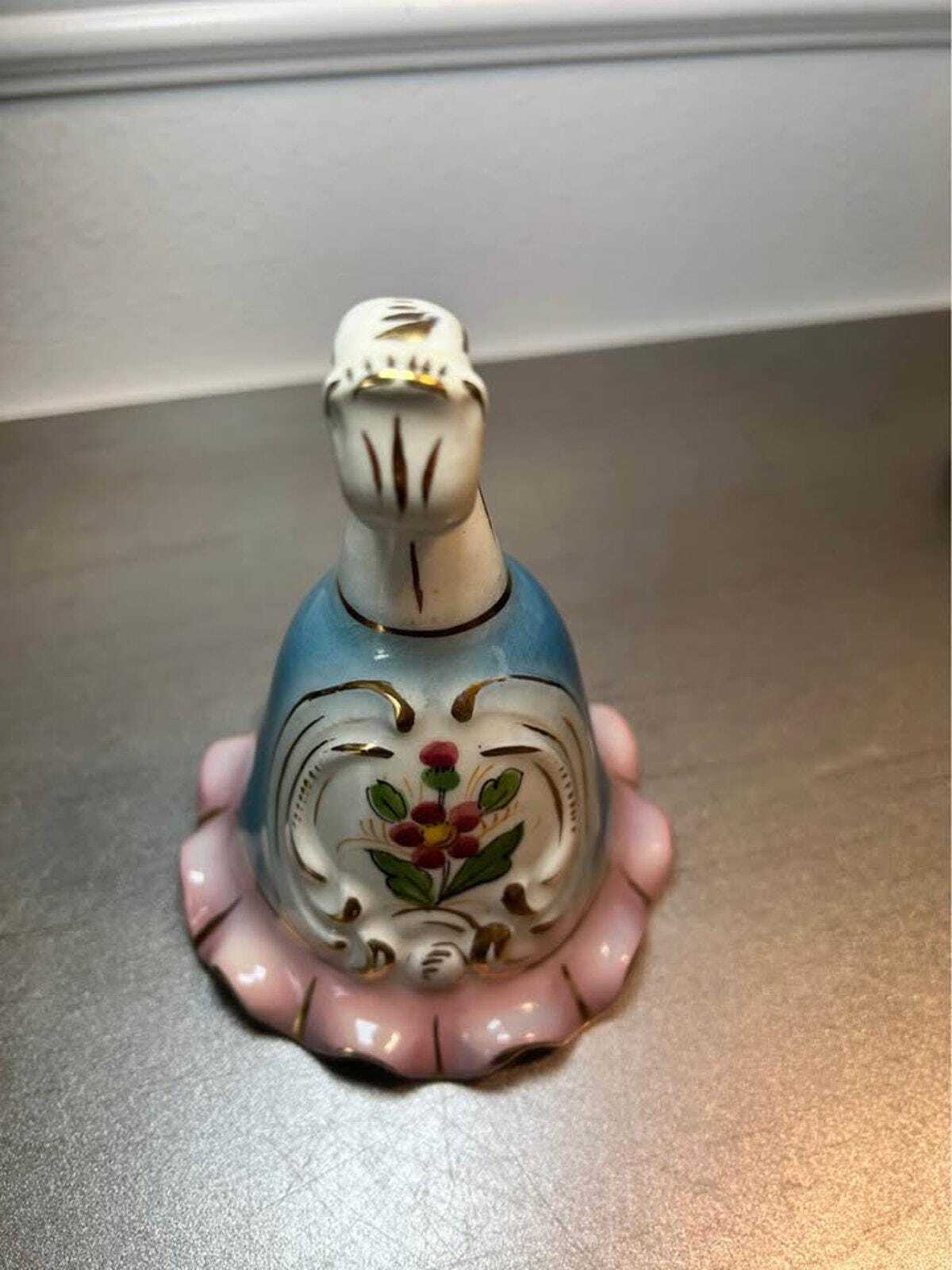 Mid-Century Hand-Painted Italian Floral Ceramic Bell