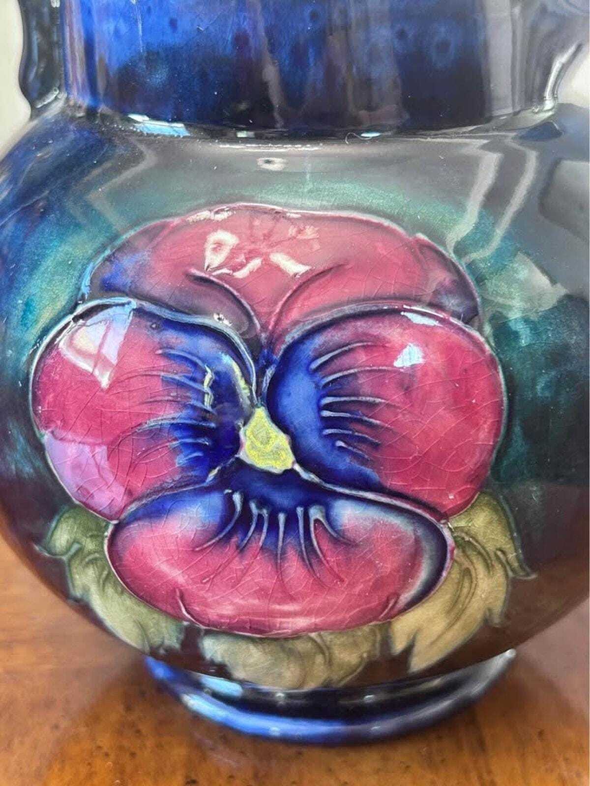 Vintage Moorcroft Pottery Pansy Pitcher Tube Lined Floral Jug