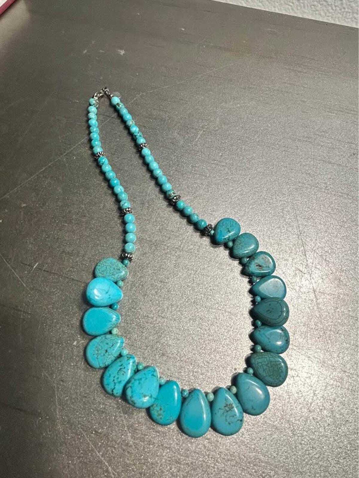 Sterling Silver and Graduated Blue Howlite Teardrop Necklace