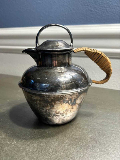 Lawrence B. Smith Co. Silver Plate Teapot | Pattern 1119 Pitcher with Woven Rattan Handle