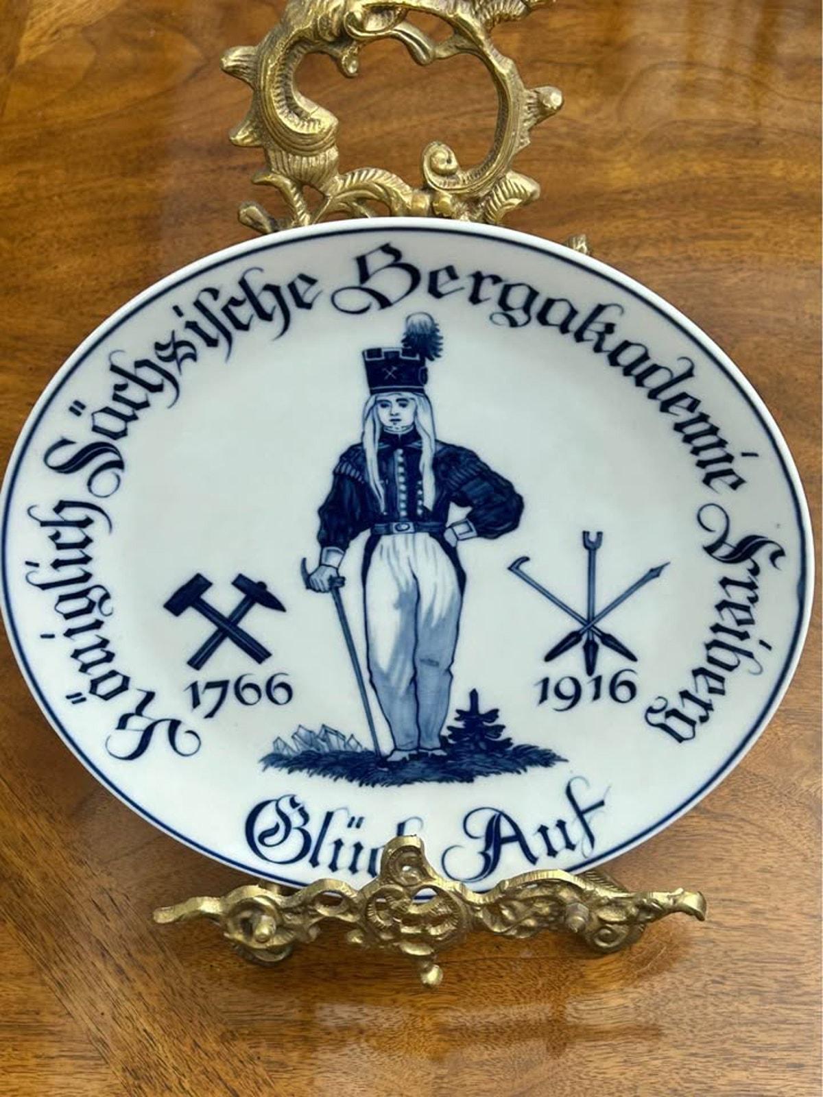 Antique 1916 Meissen Porcelain Plate - Royal Saxon Mining Academy Freiberg