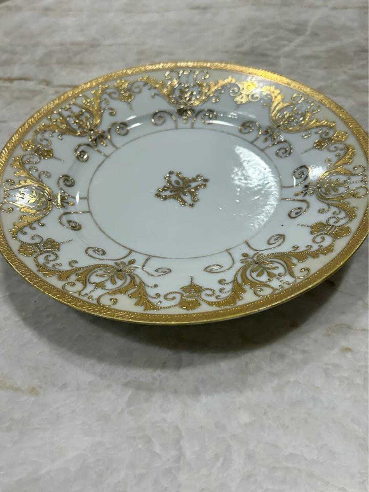Antique SNB Nagoya Nippon Porcelain Plate Heavy Gold Gilt and Raised Beading