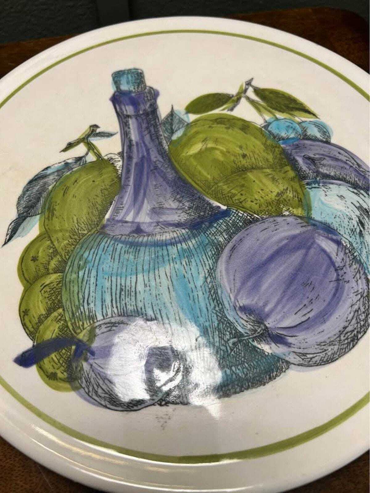 Shafford Ware Mid-Century Ironstone 10" Fruit & Bottle Plate