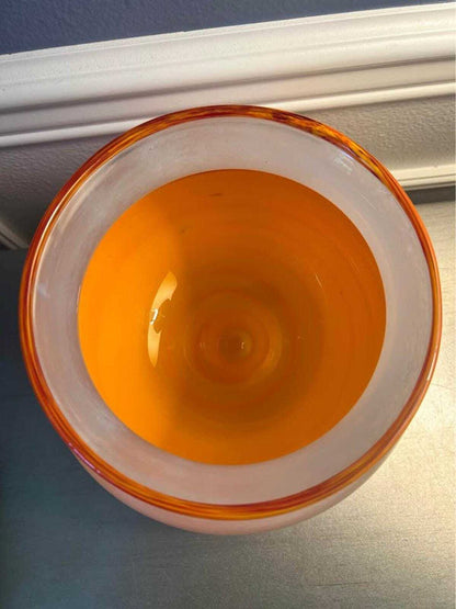 Vintage 2002 Callahan McVay Studio Art Glass Hand Blown Orange Swirl Vessel