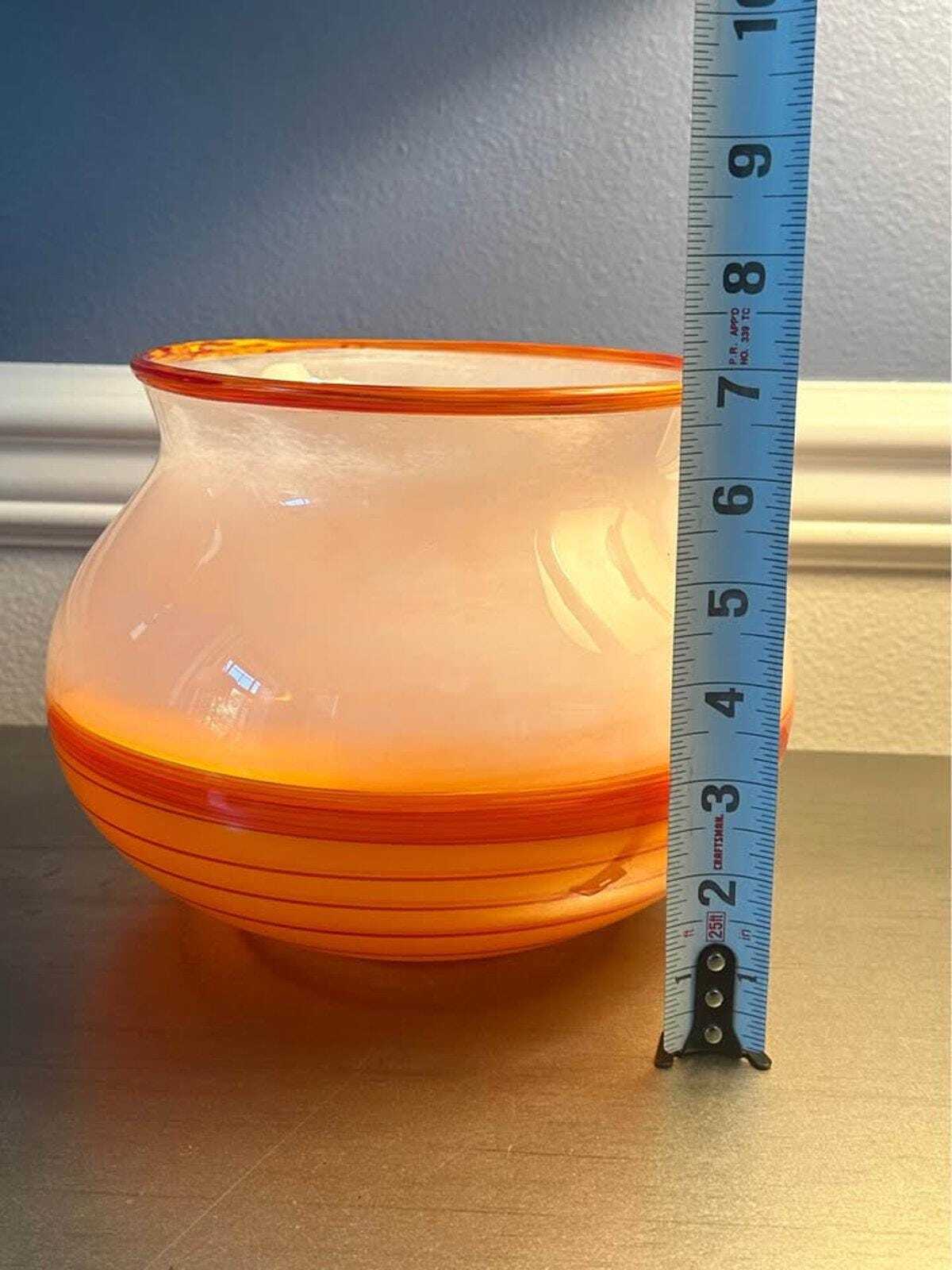 Vintage 2002 Callahan McVay Studio Art Glass Hand Blown Orange Swirl Vessel