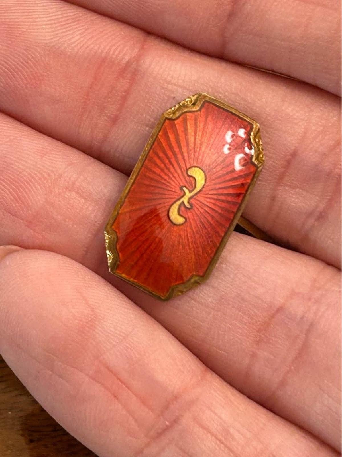Vintage Norwegian Sterling Silver Vermeil & Red Guilloché Enamel Cufflinks, R.W.