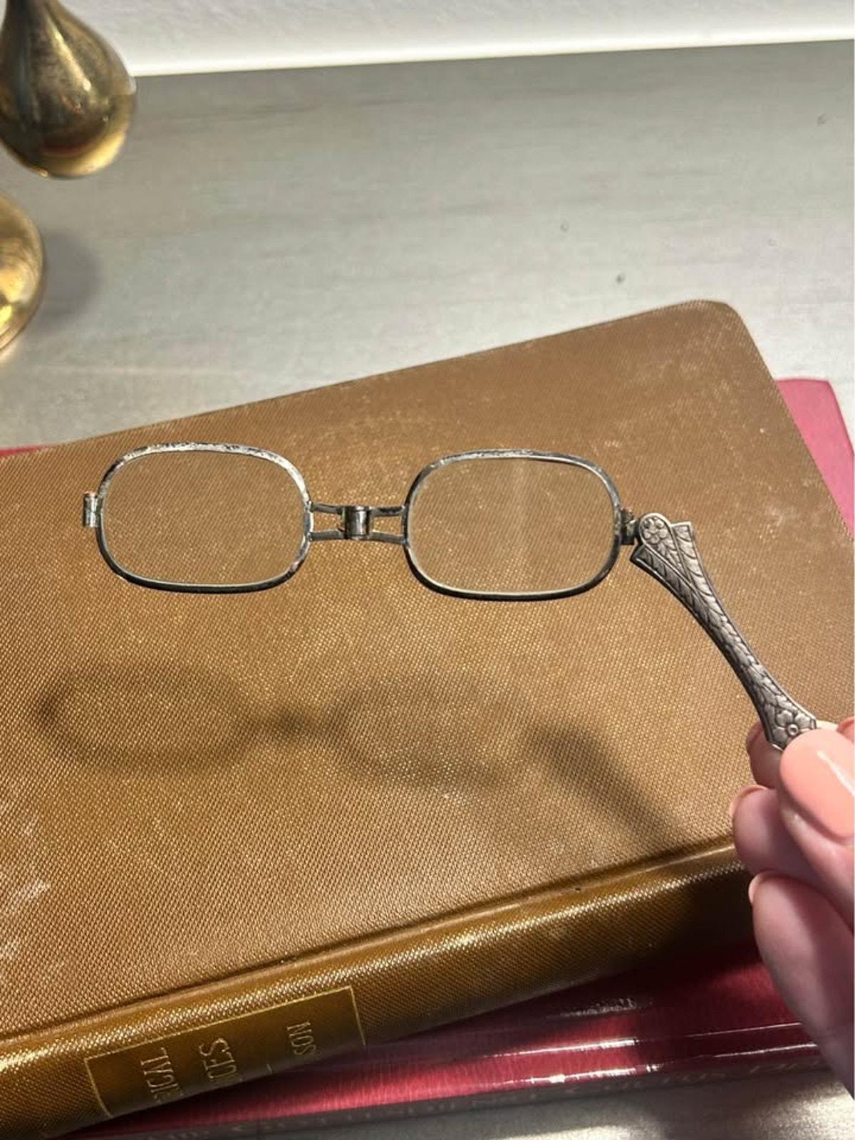 Antique Sterling Silver Floral Engraved Folding Lorgnette
