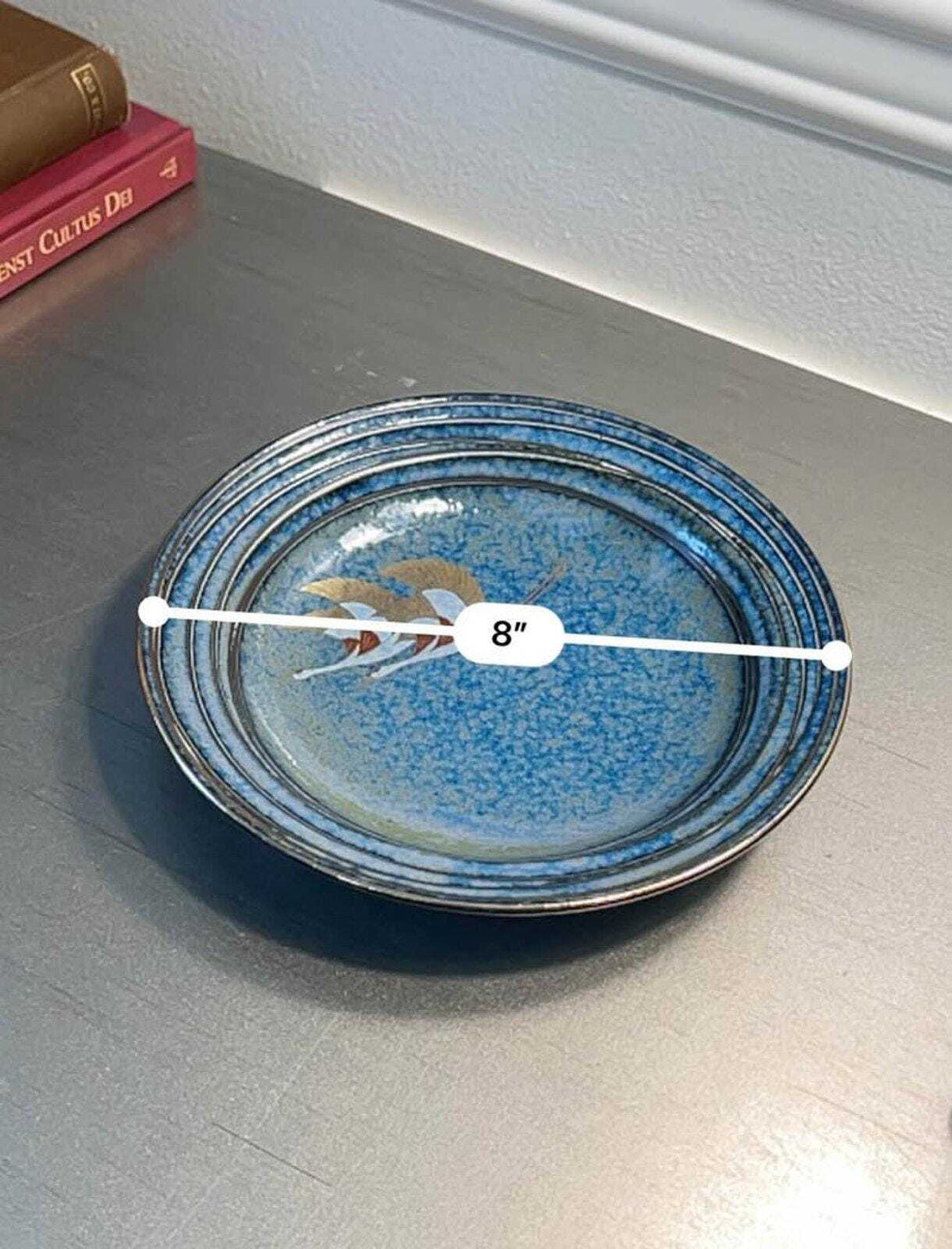 Vintage Japanese Blue Crane Plate – Gilded Flying Cranes, Gold Rim (8 Inch)
