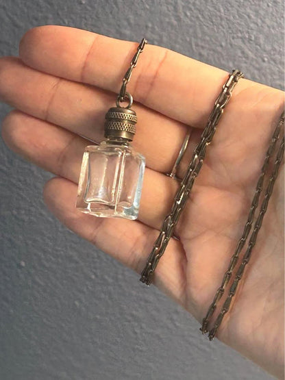 Vintage LVP France La Vie Parisienne Clear Glass Miniature Perfume Bottle Necklace