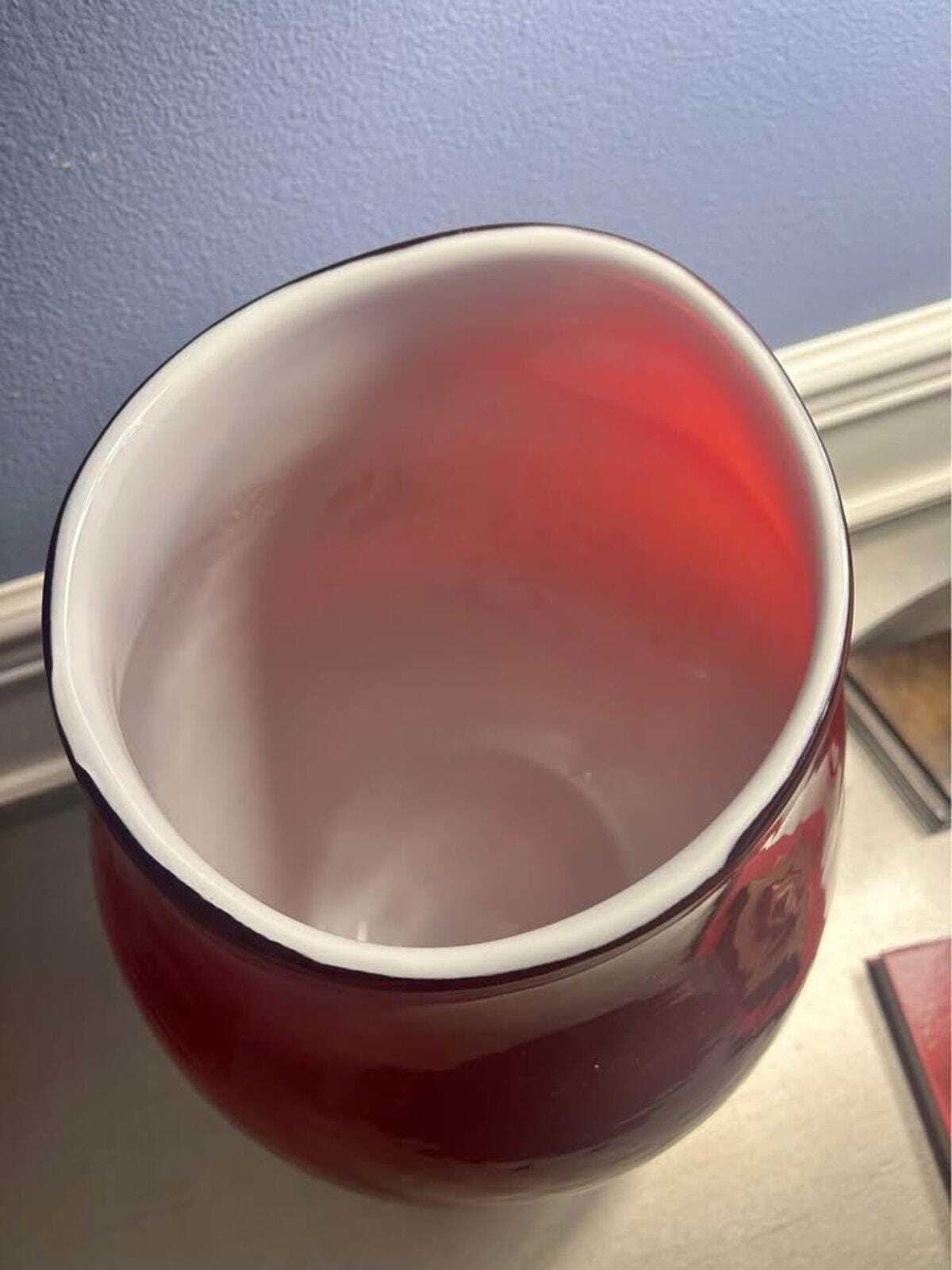 Heavy Studio Art Glass Ruby Cased Floor Vase - 16.5"