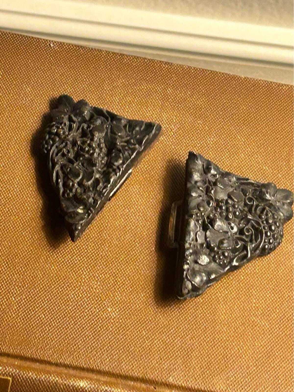 Antique Victorian Mourning Sash Buckle Cast Grape Vine Motif Japanned Metal