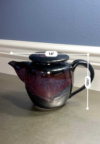 Larry Bruning Signed Porcelain Teapot | Leopard Black with Lilac & Cranberry Accents | Mid-90s Studio Work