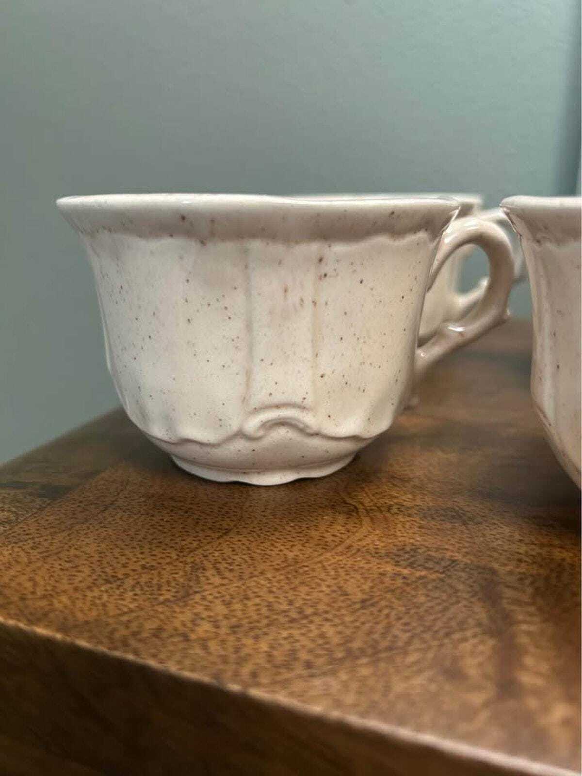 Vintage Studio Pottery Mugs – Set of 6 Speckled Stoneware Coffee Cups (1982)