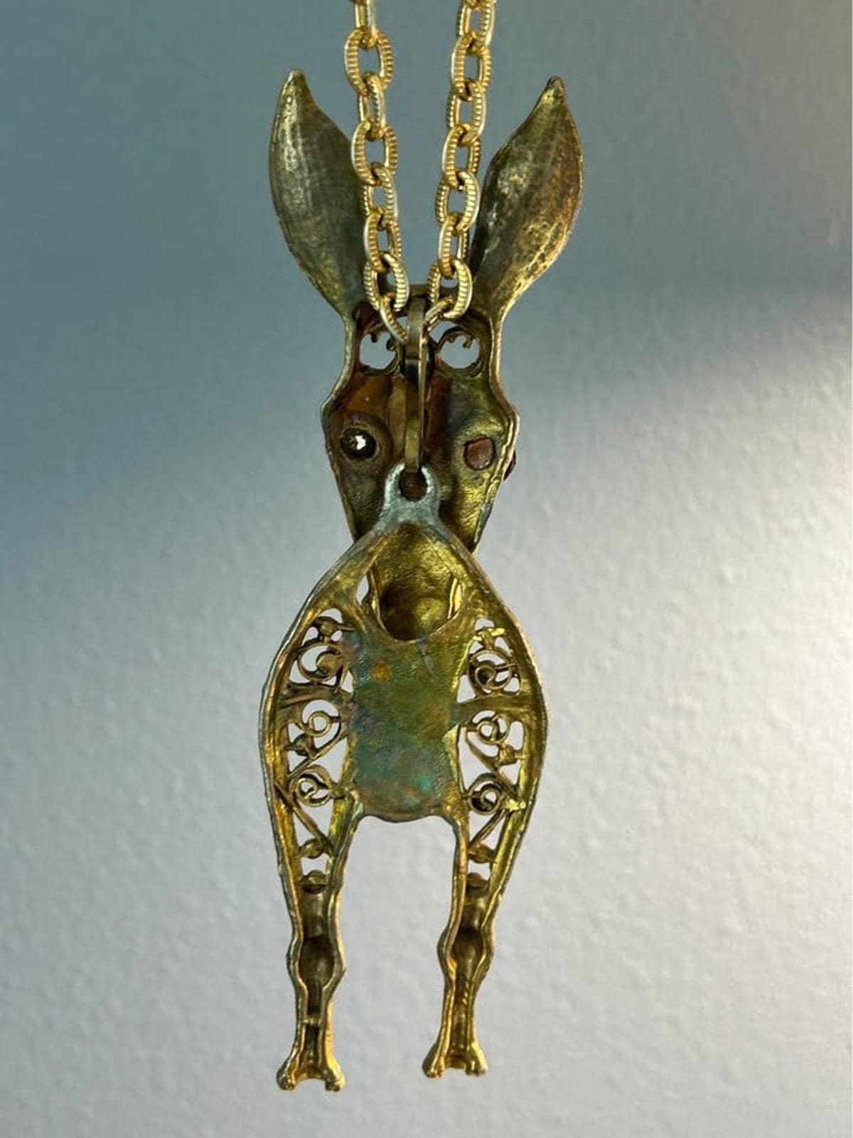 Juliana DeLizza & Elster Articulated Donkey Pendant Necklace, Vintage 1960s