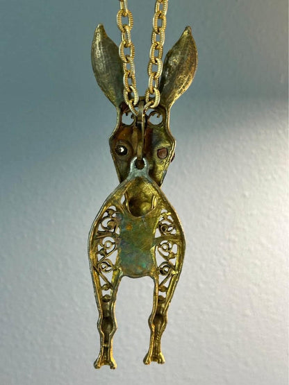 Juliana DeLizza & Elster Articulated Donkey Pendant Necklace, Vintage 1960s
