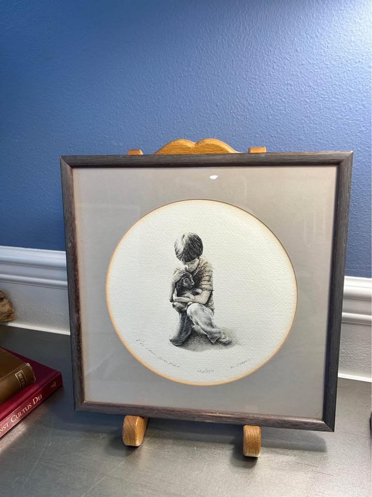 Marv Stahl Signed Limited Edition Print "I'll Call Him Max" Framed Stippling Art