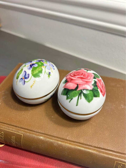 The Danbury Mint Limited Edition Floral Porcelain Egg Trinket Boxes (1980-1981)