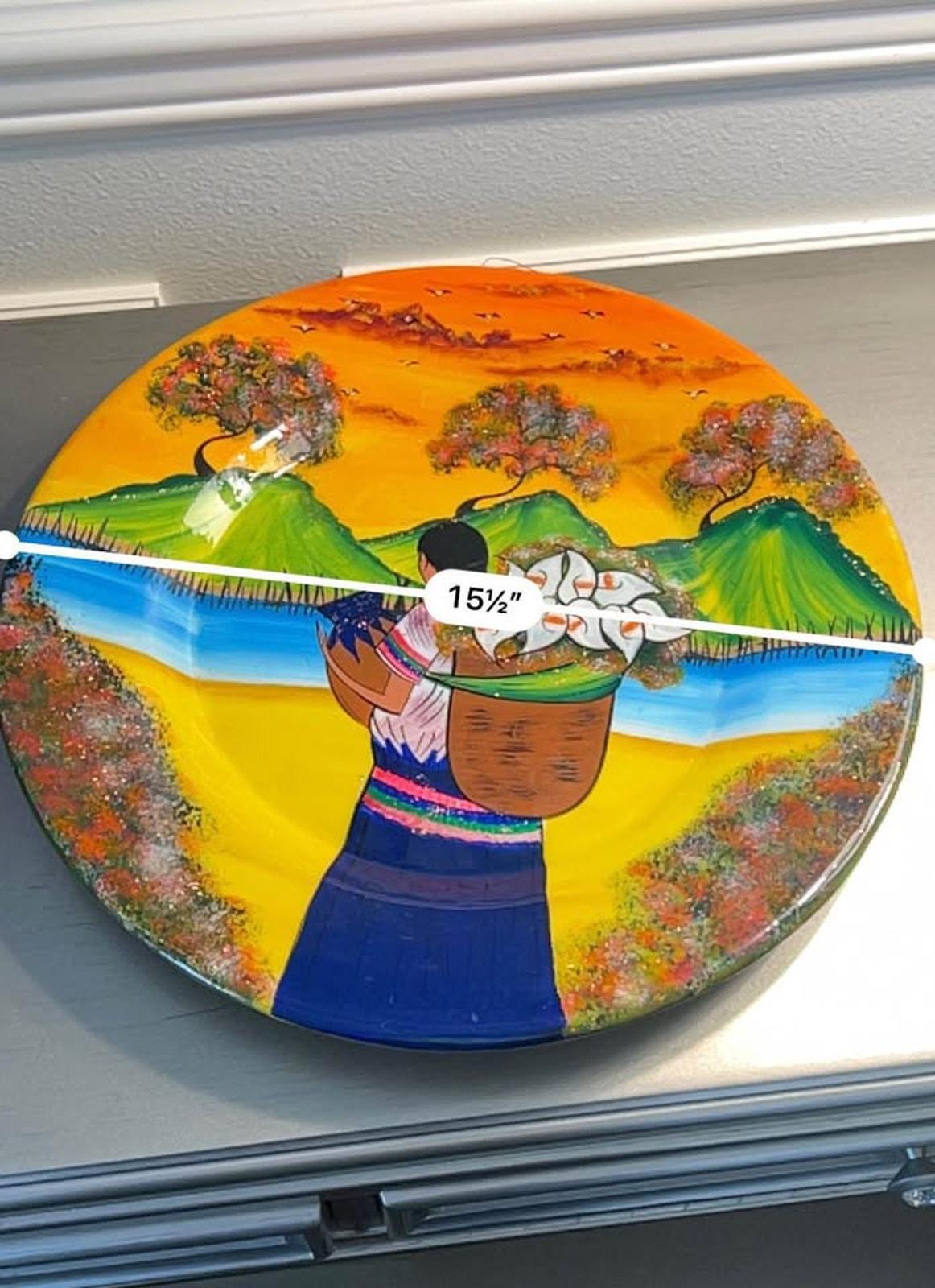 Vintage Tonalá Terracotta Charger, Gabriel Hand-Painted Mexican Folk Art, 15.5" Calla Lily Pottery