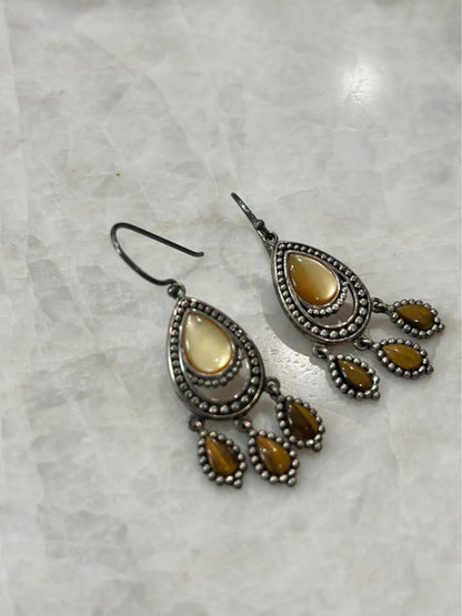 925A China Sterling Silver Chandelier Earrings with Mother of Pearl and Tiger's Eye