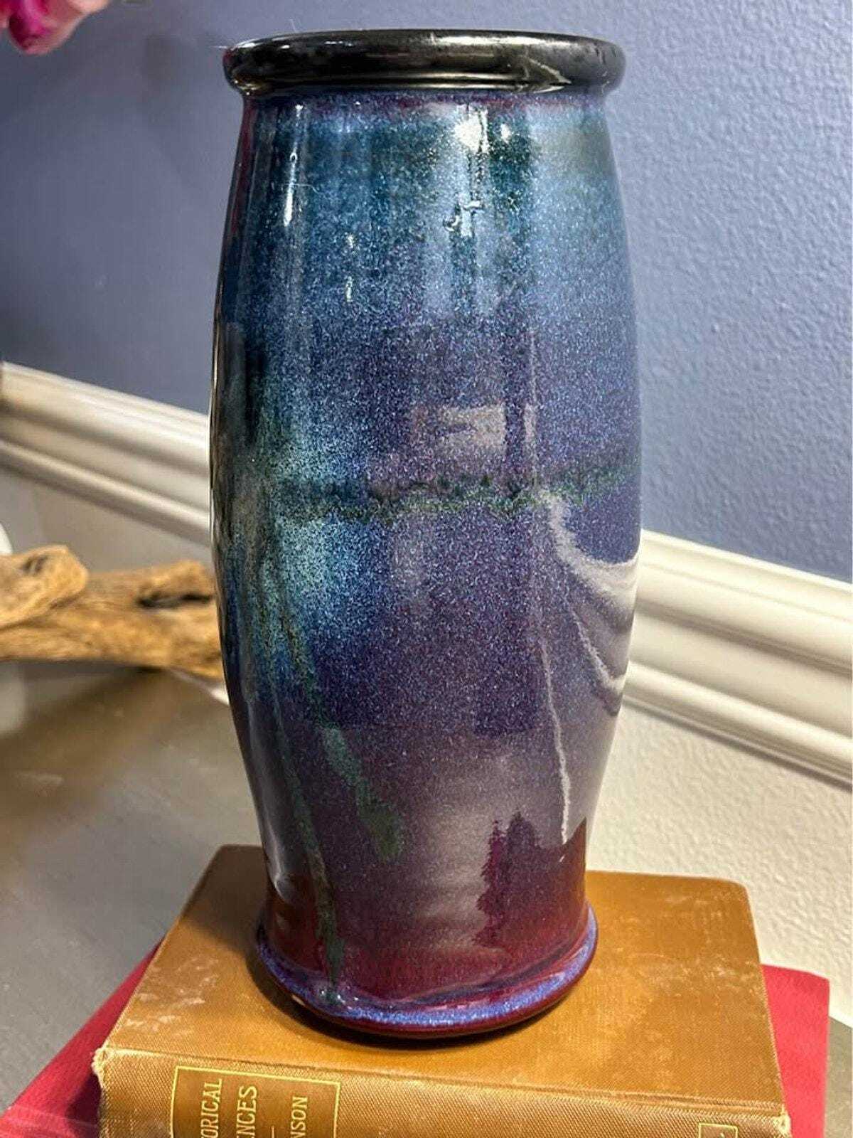 Terry Grimley Signed Seattle Studio Pottery Vase - Galaxy Glaze - 10"