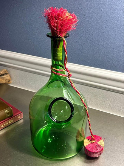 Empoli Vintage Italian Green Blown Glass Double Chamber Wine Chiller Decanter