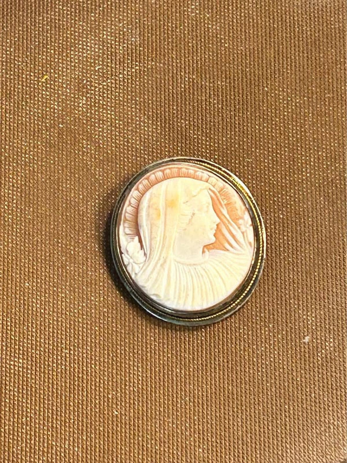 Hand-Carved Shell Cameo Brooch & Pendant, Veiled Madonna Portrait