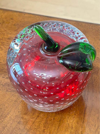 Vintage Murano Style Red Bullicante Art Glass Apple Paperweight