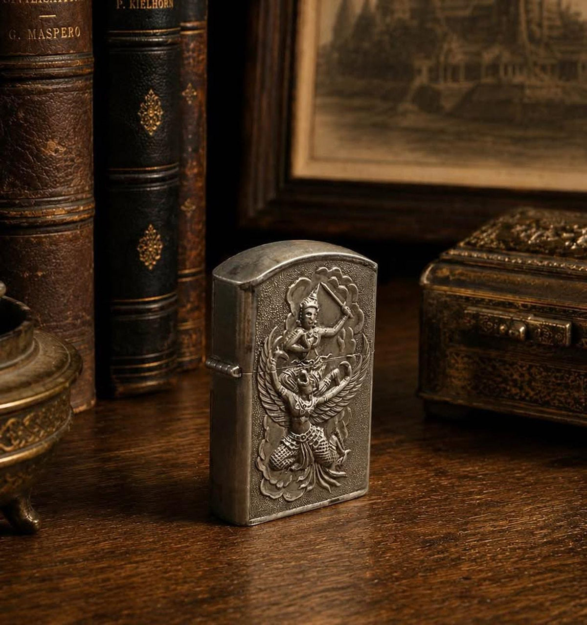 Vintage Siam Sterling Silver Repoussé Lighter Case Hanuman Ramakien