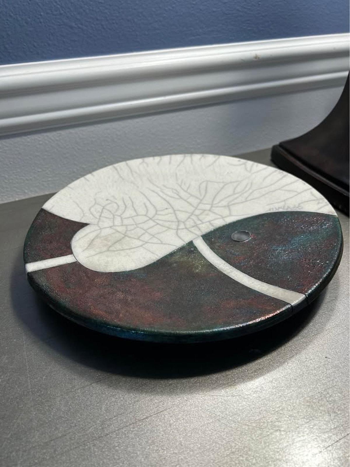 Fuentes Signed Studio Pottery Raku "Koi Balance" Platter