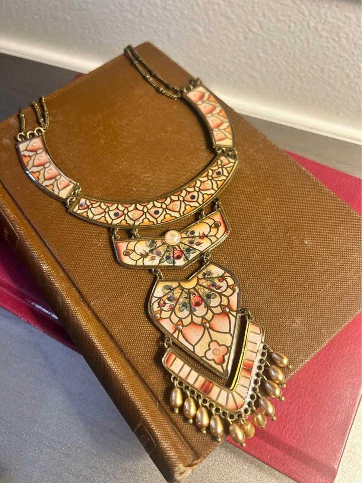 Vintage Michal Negrin Neo-Victorian Floral Crystal Statement Bib Necklace
