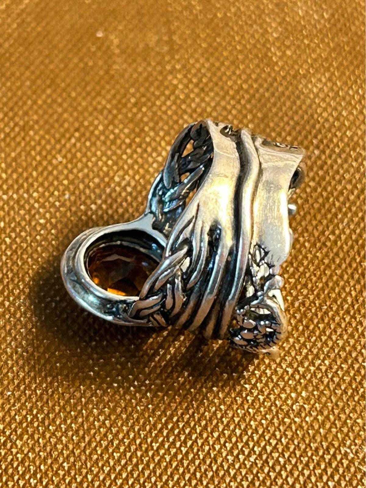Vintage PZ Israel Sterling Silver Pear Citrine Ring Size 6