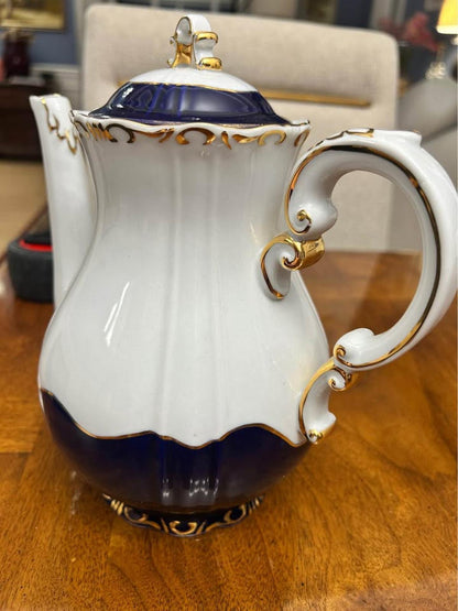 Vintage Zsolnay Pécs Hungary Cobalt Blue & Gold Porcelain Coffee Pot