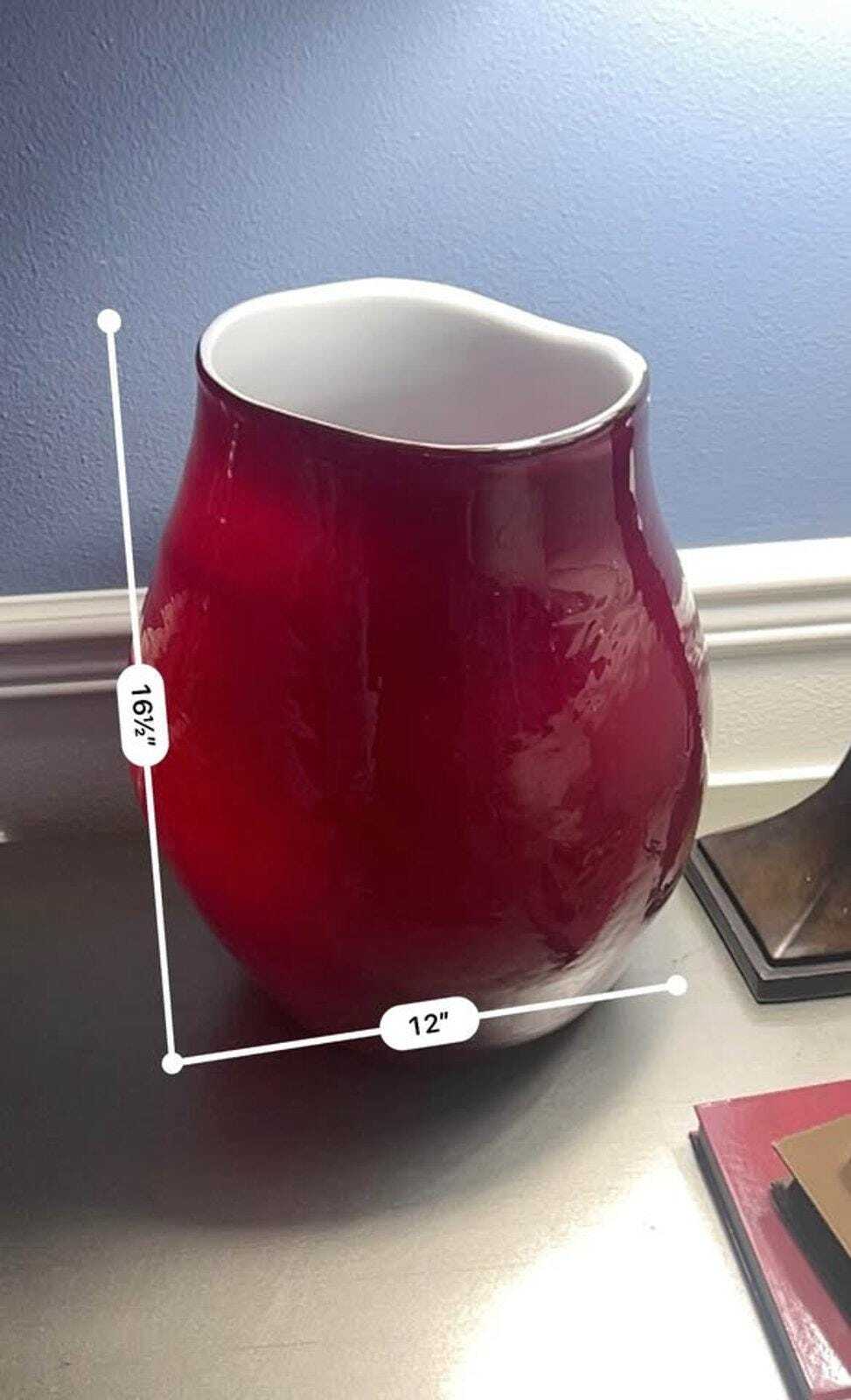 Heavy Studio Art Glass Ruby Cased Floor Vase - 16.5"