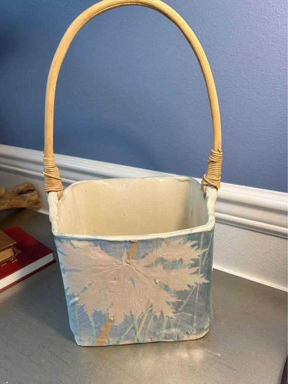 Hannegan Studio Art Pottery Square Basket with Bentwood Handle