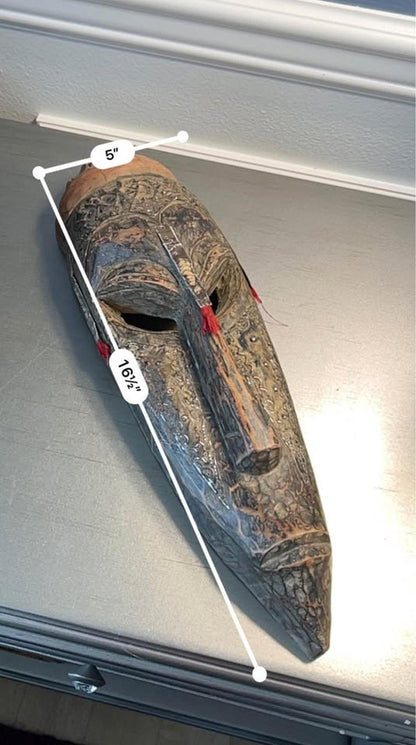 Mid-Century Bobo Sun Mask Burkina Faso - Hand-Carved Ceremonial Wood & Metal Inlay