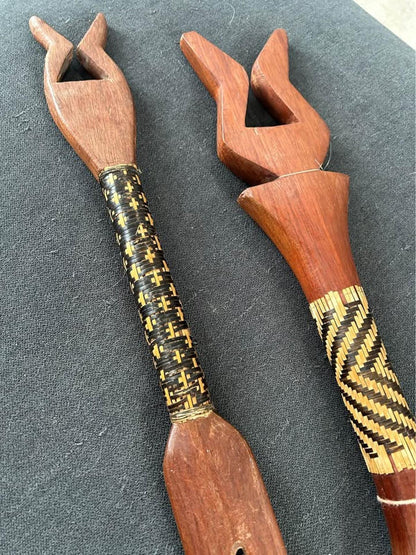 Vintage Fijian Cannibal Forks – Vesi Wood & Magimagi Weaving, Tribal Art