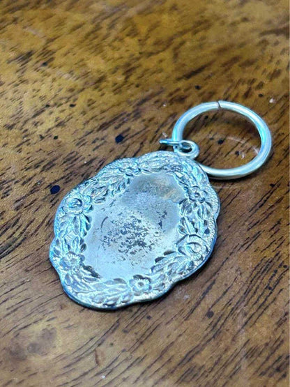 Antique S. Kirk & Son Sterling Silver Floral Repousse Keychain Tag