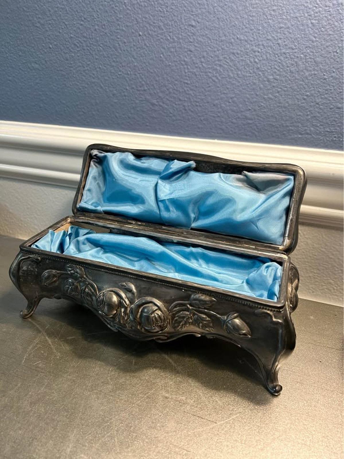 Large Antique Art Nouveau Repoussé Rose Jewelry Box - 1900’s