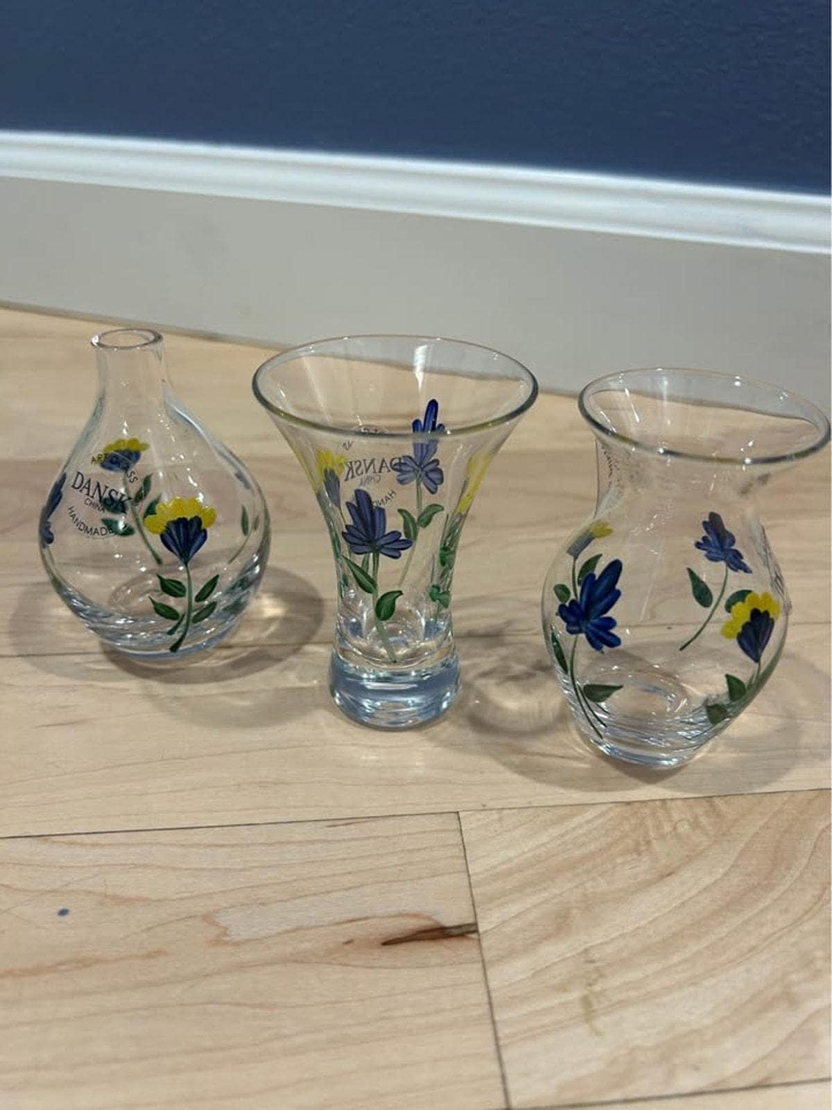 Dansk San Nicolo Mini Vases - Set of 3 Hand-Painted Art Glass