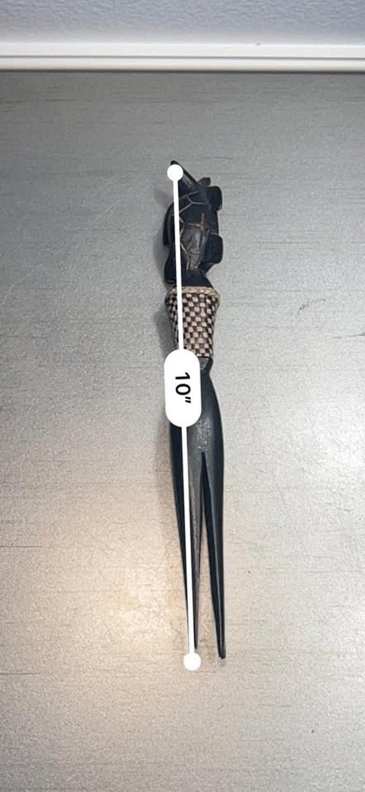 Vintage Kenyan Wood Turtle Salad Fork - Hand-Carved Ebony and Woven Raffia - 10 Inches