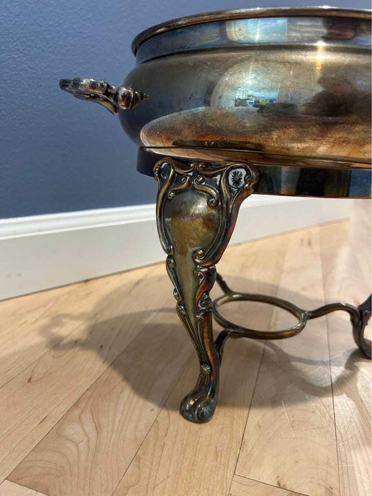 Vintage Silver Plated Chafing Dish – Victorian Revival Warming Stand