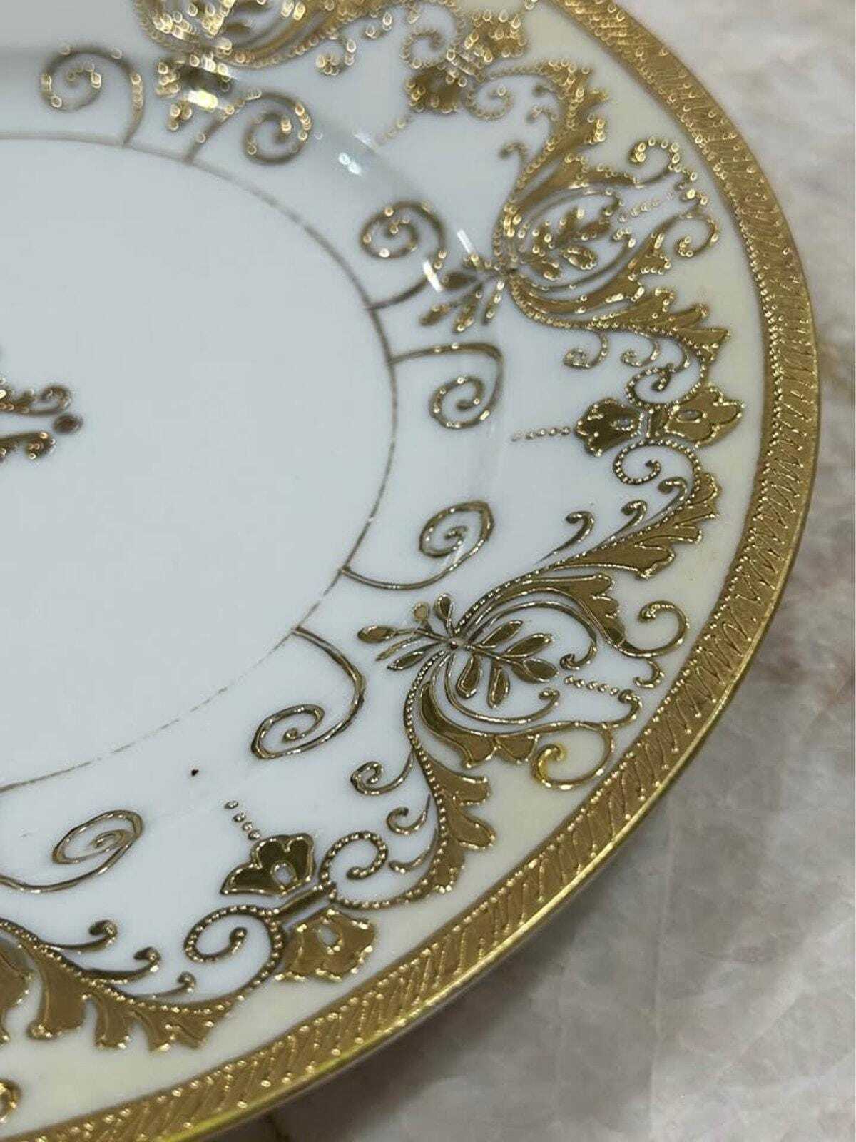 Antique SNB Nagoya Nippon Porcelain Plate Heavy Gold Gilt and Raised Beading