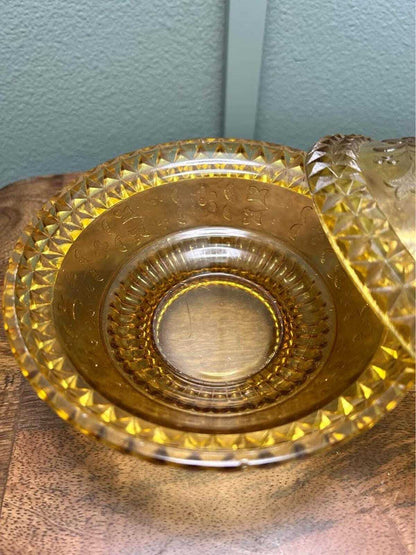 Adams Wildflower Pattern Amber Glass Pitcher and Covered Sweetmeat Set